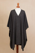 Load image into Gallery viewer, Knit Alpaca Blend Ruana in Graphite from Peru - Elegant Fashion in Graphite | NOVICA