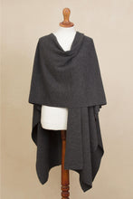 Load image into Gallery viewer, Knit Alpaca Blend Ruana in Graphite from Peru - Elegant Fashion in Graphite | NOVICA