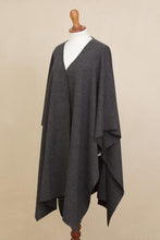 Load image into Gallery viewer, Knit Alpaca Blend Ruana in Graphite from Peru - Elegant Fashion in Graphite | NOVICA