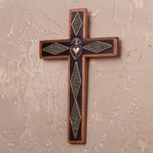 Load image into Gallery viewer, Copper and Wood Wall Cross with Pyrite Accents from Peru - Faith Glitters | NOVICA