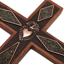 Load image into Gallery viewer, Copper and Wood Wall Cross with Pyrite Accents from Peru - Faith Glitters | NOVICA