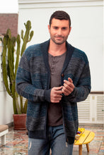 Load image into Gallery viewer, Men's Andean Alpaca Cardigan Sweater - Andean Spruce | NOVICA