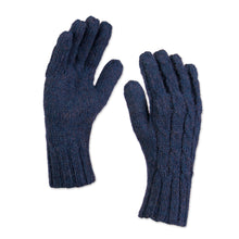 Load image into Gallery viewer, 100% Alpaca Gloves in Indigo from Peru - Winter Delight in Indigo | NOVICA