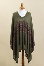 Load image into Gallery viewer, Woven Cotton Blend Poncho in Olive Green from Peru - Olive Mountain | NOVICA