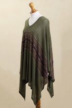 Load image into Gallery viewer, Woven Cotton Blend Poncho in Olive Green from Peru - Olive Mountain | NOVICA