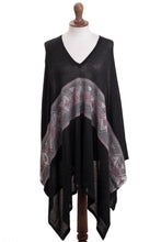 Load image into Gallery viewer, Geometric Pattern Cotton Blend Poncho in Black - Mysterious Andes | NOVICA