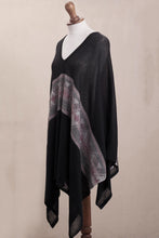 Load image into Gallery viewer, Geometric Pattern Cotton Blend Poncho in Black - Mysterious Andes | NOVICA