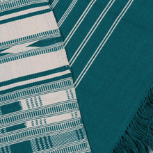 Load image into Gallery viewer, Geometric Striped Cotton Throw in Emerald and Alabaster - Geometric Elegance in Emerald | NOVICA