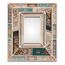Load image into Gallery viewer, Silver-Tone Reverse-Painted Glass Wall Mirror from Peru - Fantastic Floral | NOVICA