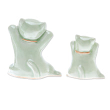 Load image into Gallery viewer, Celadon Ceramic Cat Figurines from Thailand (Pair) - Cats of Fortune | NOVICA