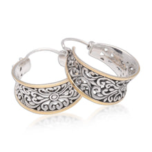 Load image into Gallery viewer, Gold Accented Sterling Silver Hoop Earrings from Bali - Between Sunlight | NOVICA