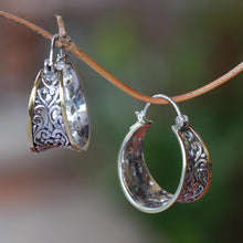 Load image into Gallery viewer, Gold Accented Sterling Silver Hoop Earrings from Bali - Between Sunlight | NOVICA