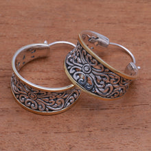 Load image into Gallery viewer, Gold Accented Sterling Silver Hoop Earrings from Bali - Between Sunlight | NOVICA