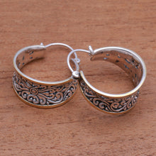 Load image into Gallery viewer, Gold Accented Sterling Silver Hoop Earrings from Bali - Between Sunlight | NOVICA