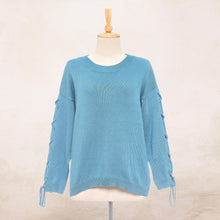 Load image into Gallery viewer, Knit Cotton Pullover in Cerulean from Thailand - Cool Cross in Cerulean | NOVICA