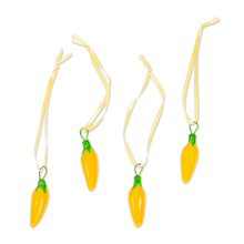 Load image into Gallery viewer, Yellow Ceramic Serrano Pepper Ornaments (Set of 4) - Serrano Peppers in Yellow | NOVICA