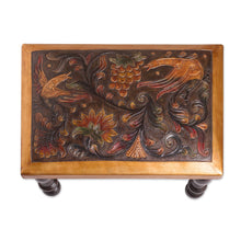 Load image into Gallery viewer, Bird-Themed Leather and Wood Ottoman from Peru - World of Birds | NOVICA