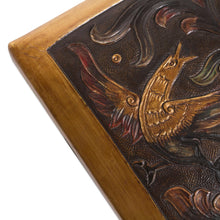 Load image into Gallery viewer, Bird-Themed Leather and Wood Ottoman from Peru - World of Birds | NOVICA