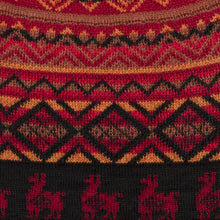 Load image into Gallery viewer, Red and Orange on Black Diamond Motif Alpaca Blend Knit Hat - Alpaca Sunrise | NOVICA