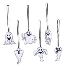 Load image into Gallery viewer, White Wool Felt Ghost Ornaments from India (Set of 6) - Spooky Ghosts in White | NOVICA