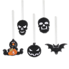 Load image into Gallery viewer, Black Wool Felt Halloween Ornaments from India (Set of 5) - Dark Halloween | NOVICA