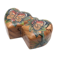 Load image into Gallery viewer, Hand-Painted Double Heart Wood Butterfly Puzzle Box - Twin Butterfly Hearts | NOVICA