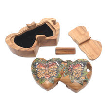 Load image into Gallery viewer, Hand-Painted Double Heart Wood Butterfly Puzzle Box - Twin Butterfly Hearts | NOVICA