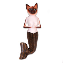 Load image into Gallery viewer, Hand-Painted Wood Siamese Mermaid Cat Wall Sculjpture - Siamese Mermaid Cat | NOVICA