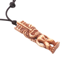 Load image into Gallery viewer, Hand-Carved Polynesian Bone Pendant Necklace from Bali - Polynesian Figure | NOVICA