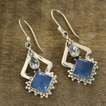 Load image into Gallery viewer, Chalcedony and Blue Topaz Dangle Earrings from India - Blue Creativity | NOVICA