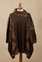 Load image into Gallery viewer, Mahogany and Burnt Sienna Alpaca Blend Poncho from Peru - Inca Style | NOVICA