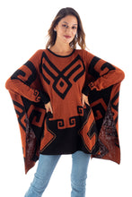 Load image into Gallery viewer, Black and Russet Alpaca Blend Poncho from Peru - Inca Contrast | NOVICA