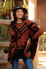 Load image into Gallery viewer, Black and Russet Alpaca Blend Poncho from Peru - Inca Contrast | NOVICA