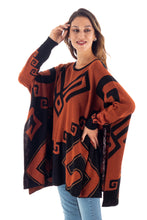 Load image into Gallery viewer, Black and Russet Alpaca Blend Poncho from Peru - Inca Contrast | NOVICA