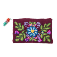 Load image into Gallery viewer, Handwoven Floral Wool Clutch in Maroon from Peru - Peruvian Garden | NOVICA