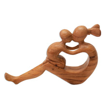 Load image into Gallery viewer, Natural Suar Wood Mother and child Sculpture from Bali - Her Love Will Never Fade | NOVICA
