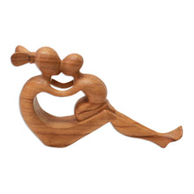 Load image into Gallery viewer, Natural Suar Wood Mother and child Sculpture from Bali - Her Love Will Never Fade | NOVICA