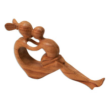 Load image into Gallery viewer, Natural Suar Wood Mother and child Sculpture from Bali - Her Love Will Never Fade | NOVICA