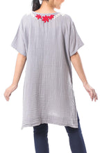 Load image into Gallery viewer, Floral Cotton Tunic in Ash from Thailand - Posy Bliss in Ash | NOVICA