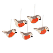 Load image into Gallery viewer, Wool Felt Bird Ornaments from India (Set of 5) - Holiday Song | NOVICA