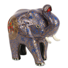 Load image into Gallery viewer, Floral Blue Papier Mache Elephant Sculpture from India - Triumphant Elephant | NOVICA