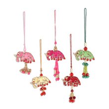 Load image into Gallery viewer, Elephant-Themed Ornaments Crafted in India (Set of 5) - Elephant Glamour | NOVICA