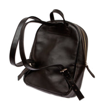 Load image into Gallery viewer, Floral Pattern Leather Backpack in Black from Mexico - Onyx Floral Artisan | NOVICA