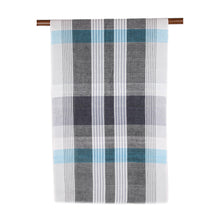 Load image into Gallery viewer, Patterned Blue and Grey Cotton Shawl from India - Blissful Combination | NOVICA