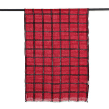 Load image into Gallery viewer, Checked Viscose Blend Wrap Scarf in Crimson from India - Crimson Checks | NOVICA