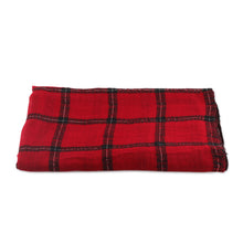 Load image into Gallery viewer, Checked Viscose Blend Wrap Scarf in Crimson from India - Crimson Checks | NOVICA