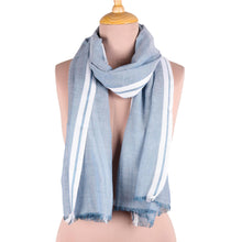 Load image into Gallery viewer, Azure Viscose Shawl with White Borders from India - Cadet Blue Saga | NOVICA