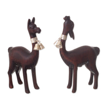 Load image into Gallery viewer, Cedar Wood and Sterling Silver Vicuña Figurines (Pair) - Andean Vicuñas | NOVICA