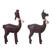 Load image into Gallery viewer, Cedar Wood and Sterling Silver Vicuña Figurines (Pair) - Andean Vicuñas | NOVICA
