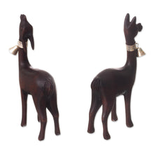 Load image into Gallery viewer, Cedar Wood and Sterling Silver Vicuña Figurines (Pair) - Andean Vicuñas | NOVICA